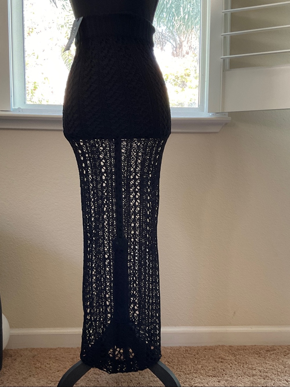 Elegant Black Crochet Maxi Swim Cover-Up